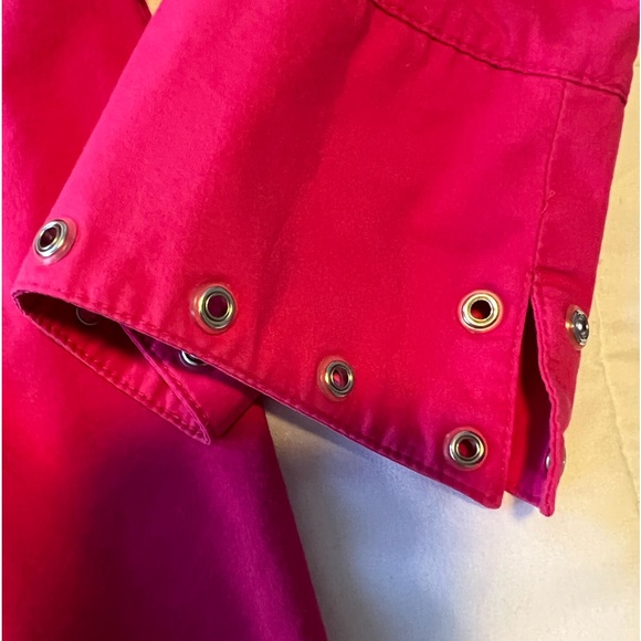 Kathy Che Stretch Pink Button Down Shirt with Silver Grommet/Embellishments - Picture 3 of 5